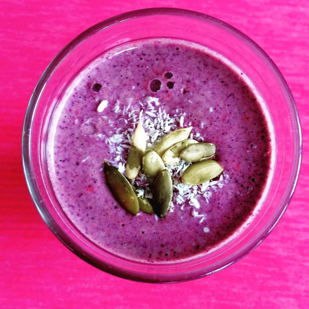 Whole-Food Protein Shake, recipe by @markhymanmd Ingredients: Blueberries, cranberries, almond butter, pumpkin seeds, chia seeds, hemp seeds, walnuts, Brazillian nuts, avocado, coconut butter, homemade almond milk and water. #10daydetox #purplelicious #ppnsng #vegan #vegana #vegano #plantpowered #plantstrong #plantbased #proteinshake #chiaseeds #pumpkinseeds #coconutbutter #blueberries #cranberries #simpledelicious