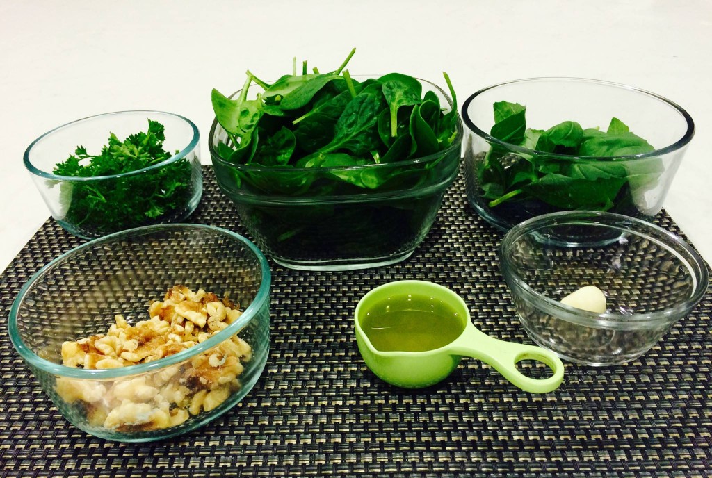 Spinach Basil Pesto Mise en Place